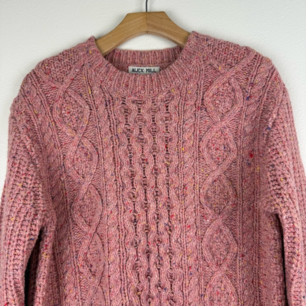Alex Mill Pink Aran Cable Knit Merino Wool Side Button Sweater Womens Small - Picture 4 of 13